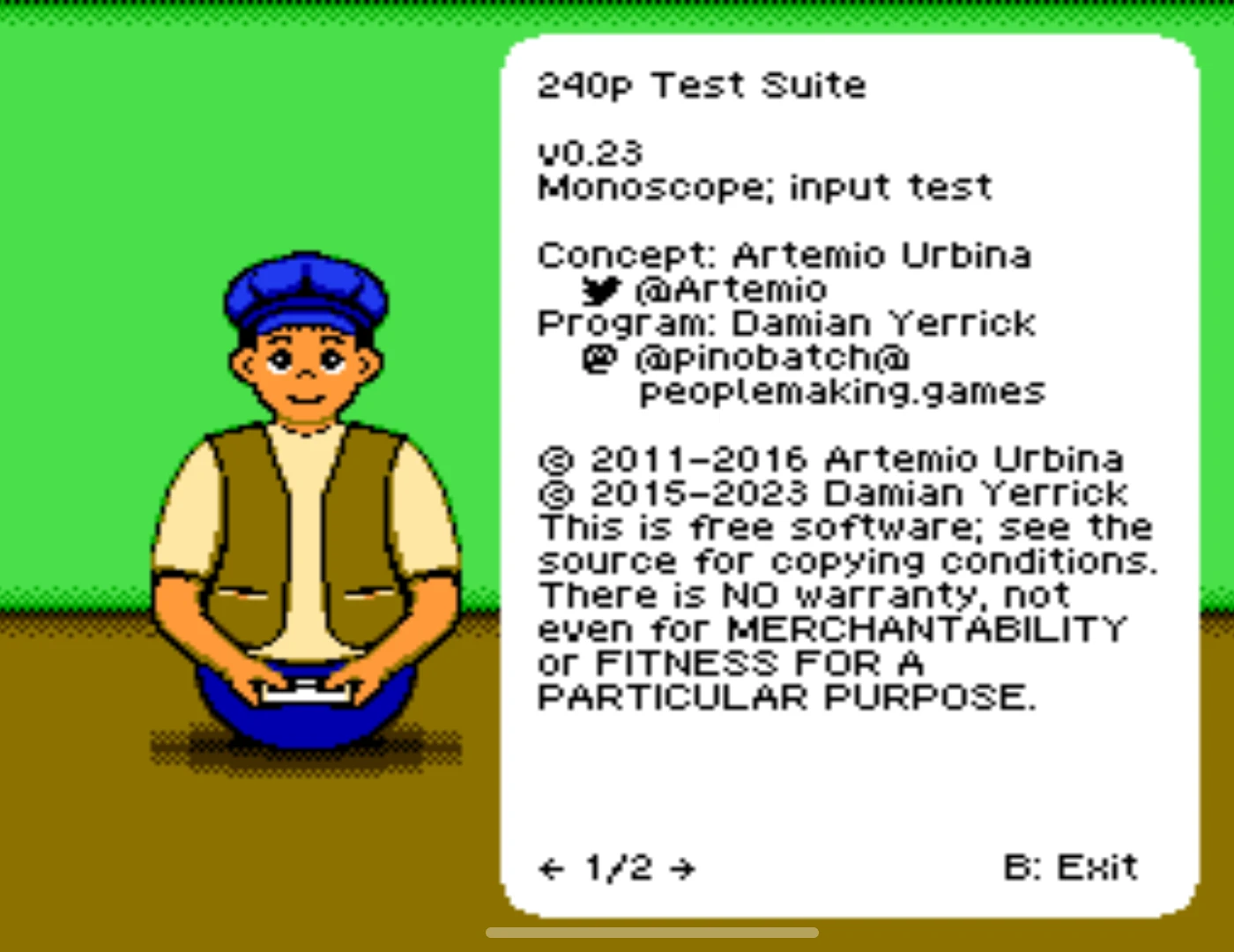 The 240p Test Suite, a free homebrew program, running on a TV through CouchPad